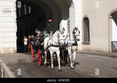 Carrozza a cavallo presso il Palazzo di Hofburg di Vienna, Austria, Europa Foto Stock