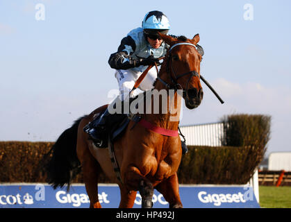 Tenor Nivernais cavalcato da Liam Treadwell si allontana dall'ultimo recinto prima di andare a vincere la Keltbray Swinley Chase eseguito durante il Betfair Chase Raceday a Ascot Racecourse. Foto Stock