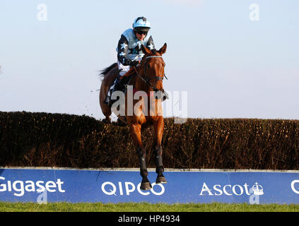 Tenor Nivernais cavalcato da Liam Treadwell cancella un inizio di recinto prima di andare a vincere la Keltbray Swinley Chase eseguito durante il Betfair Chase Raceday a Ascot Racecourse. Foto Stock