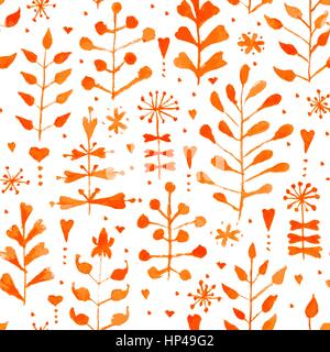 Dipinto a mano con motivi floreali ad acquerello seamless pattern. Vintage autunno sfondo vettoriale con fiori e foglie. Originale disegnata a mano la texture per il web, tessuto Illustrazione Vettoriale