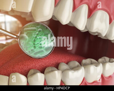 Batteri e virus intorno al dente. Igiene dentale concetto medico. 3d illustrazione Foto Stock