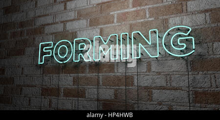 Formatura - incandescente insegna al neon sulla parete in muratura - 3D reso Royalty free stock illustrazione. Possono essere utilizzati per gli annunci tramite banner on line di altezza e direct mailer. Foto Stock