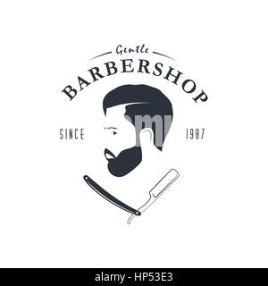 Vintage Barber shop logo. Hipster emblema. Per etichetta, Badge, segno o pubblicità. Illustrazione Vettoriale. Illustrazione Vettoriale
