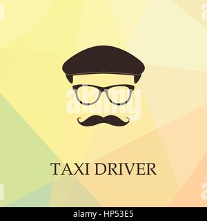 Taxi driver icona. L'uomo con il cappello e i baffi. Illustrazione Vettoriale. Illustrazione Vettoriale