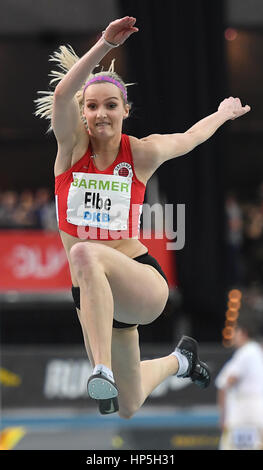 Ponticello tripla Jenny Elbe in azione alla luce tedesca di atletica in Arena Leipzig, Leipzig, Germania, 18 febbraio 2017. Foto: Hendrik Schmidt/dpa-Zentralbild/dpa Foto Stock