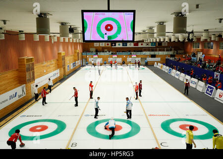 Hokkaido, Giappone. 18 Febbraio, 2017. Vista generale del Curling : uomini Round Robin match tra Giappone - Taiwan durante il 2017 Sapporo dei Giochi Invernali Asiatici a Sapporo Curling Stadium di Hokkaido, Giappone . Credito: Giovanni Osada AFLO/sport/Alamy Live News Foto Stock