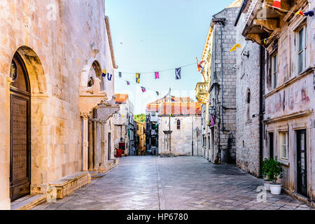 La piazza principale della città korcula croazia. Foto Stock