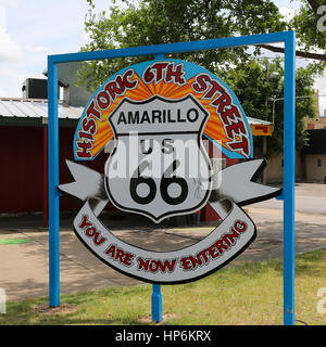 Segno sul percorso 66 in Amarillo, Texas Foto Stock