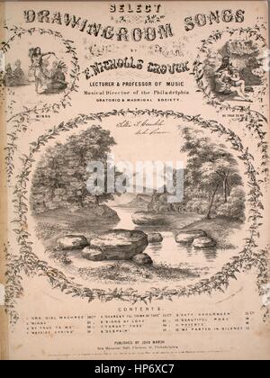Foglio di musica immagine copertina della canzone 'Select Drawing Room canzoni n. 11 povertà", con paternitã originale lettura delle note "da F Nicholls Crouch, Docente e professore di musica, direttore musicale della Philadelphia Oratorio e Madrigal Society", Stati Uniti, 1856. L'editore è elencato come 'John Marsh, nuova sala massonico, Chesnut Sant', la forma della composizione è 'attraverso-composto', la strumentazione è 'pianoforte e voce", la prima linea recita "dicono che tu sei povero, Louise! E quindi so che tu sei!", e l'illustrazione artista è elencato come 'John H. Sherwin Del., LATO SINISTRO Rosenthal's lith. Phi Foto Stock