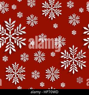 Abstract Red 3d Natale sfondo con i fiocchi di neve. Vector Seamless Modello di configurazione per Natale e i biglietti di invito Illustrazione Vettoriale