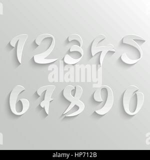 Set di vettore di 3d bianco numeri calligrafico. Facile incolla per qualsiasi sfondo Illustrazione Vettoriale
