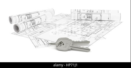 Progetti di architettura con due chiavi di casa Foto Stock