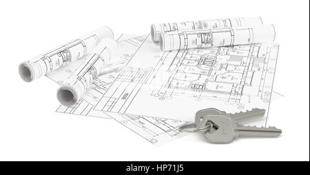 Piano di costruzione per edilizia e chiavi Foto Stock