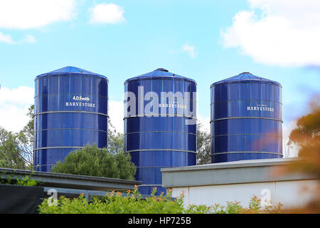 MUDGEE, Australia - 3 gennaio 2017: vista in silos in Mudgee, Australia. Mudgee regione è ben noto per la produzione di vasta gamma di prodotti agricoli Foto Stock