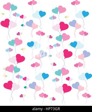 Immagine vettoriale di una sequenza di ripetizione di palloncini cuore su sfondo bianco Illustrazione Vettoriale