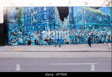 Logan Hick's 'Storia della mia vita' Bowery murale a angolo di East Houston Street e Bowery, Manhattan, New York, Stati Uniti d'America Foto Stock