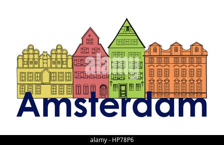 Amsterdam canal case. Paesi Bassi simbolo. travel europe icona. Illustrazione Vettoriale