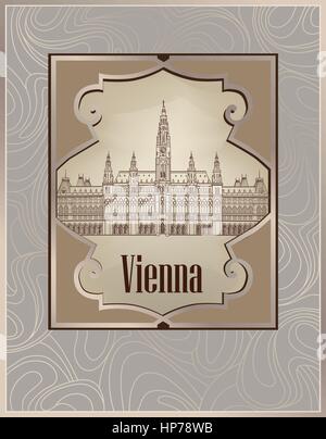 Viaggiare in Austria sfondo. vienna cityscape, famoso punto di riferimento. wien city street view cartolina. Illustrazione Vettoriale