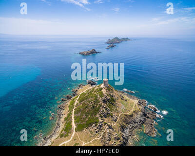 Vista aerea di sanguinarie isole sanguinario in Corsica, Francia Foto Stock