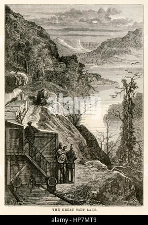 "Il grande lago salato." Da "il giro del mondo in ottanta giorni " di Jules Verne (1828-1905), pubblicato nel 1873 Illustrazione di Léon Benet (1839-1917) e incisione di Prévost. Foto Stock