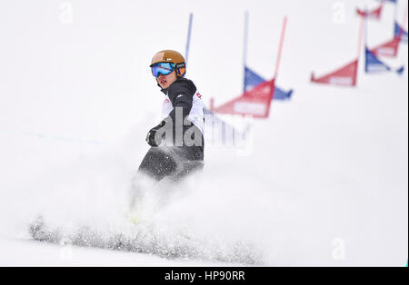 Sapporo, Giappone. Xx Febbraio 2017. Medaglia d'oro Lee Sang-ho compete durante il maschile di slalom snowboard concorso al 2017 Sapporo dei Giochi Invernali Asiatici a Sapporo, in Giappone, il 20 febbraio, 2017. Credito: Xia Yifang/Xinhua/Alamy Live News Foto Stock