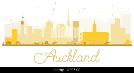 Auckland City skyline golden silhouette. illustrazione vettoriale. semplice piatto concetto per il turismo presentazione, banner, cartellone o sito web. Illustrazione Vettoriale