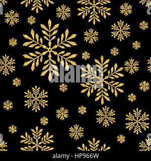 Abstract Seamless Pattern sfondo vettoriale con glitter Oro fiocchi di neve Illustrazione Vettoriale