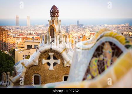 Barcellona, Parco Guell, Spagna. Dettagli del modernismo parco progettato da Antonio Gaudi Foto Stock