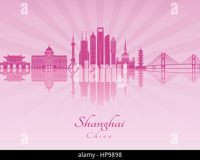 Shanghai V2 skyline in viola orchidea radiante in modificabile file vettoriali Foto Stock