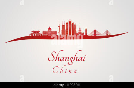 Shanghai V2 skyline in rosso e grigio in modificabile file vettoriali Foto Stock