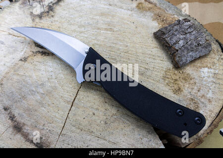 Coltello da caccia sul moncone. Coltello per escursioni e trekking. Foto Stock