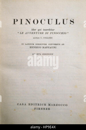 Pinoculus,le avventure di Pinocchio di Carlo Collodi tradotte in latino da Enrico maffacini,1951 Foto Stock