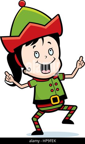 Un felice Natale cartoon elf dancing e sorridente. Illustrazione Vettoriale