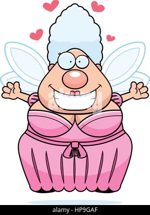 Un felice cartoon Fairy Godmother pronto a dare un abbraccio. Illustrazione Vettoriale