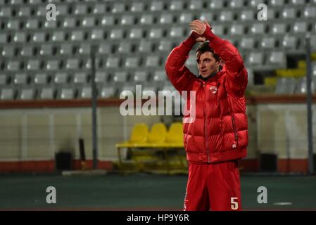 28 febbraio 2015: Nicolae Grigore #5 della dinamo Bucarest dopo che è stato cambiato con un altro giocatore durante la Liga io gioco tra FC Dinamo Bucharest ROU e FC Universitatea Cluj ROU a "inamo' Stadium, Romania ROU. Foto: Cronos/Catalin Soare Foto Stock