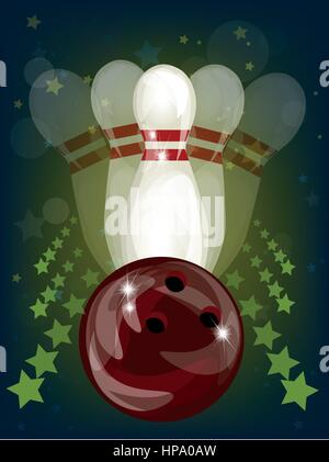 Palla da bowling schiantarsi dentro i birilli Illustrazione Vettoriale