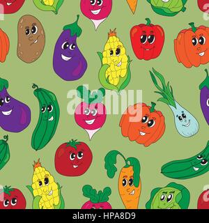 Vettore verdure divertenti seamless pattern. Verdure seamless sfondo.della salute alimentare Illustrazione Vettoriale