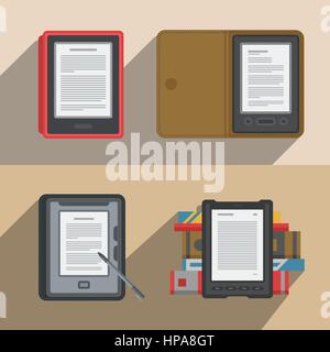 I libri elettronici icon set. Vettore di piana electronics Illustrazione Vettoriale