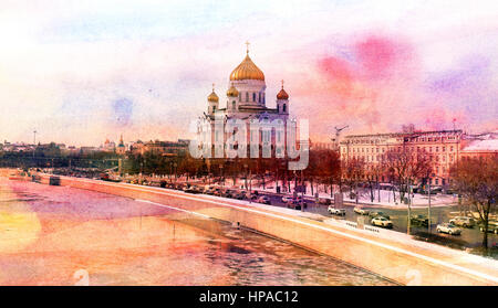 Foto Paesaggio invernale con la chiesa del Cristo Salvatore Foto Stock