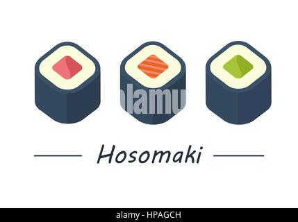 Rulli Hosomaki impostare le icone Illustrazione Vettoriale