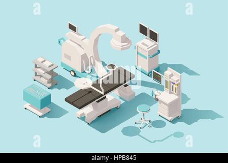 Vettore bassa isometrica poli in sala operatoria Illustrazione Vettoriale