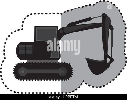 Adesivo retroescavatore monocromatica con gru per edilizia Illustrazione Vettoriale