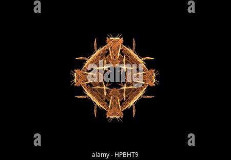 Abstract golden frattali figura simmetrica su nero, illustrazione Foto Stock