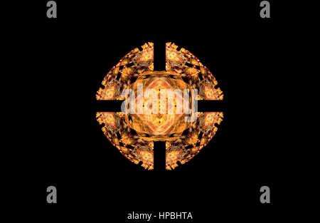 Abstract golden frattali figura simmetrica su nero, illustrazione Foto Stock