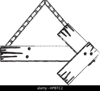 Contorno monocromatica della freccia pezzo di legno con chiodi di garofano e la catena Illustrazione Vettoriale