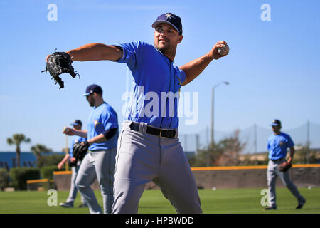 Port Charlotte, Florida, Stati Uniti d'America. Xvii Feb, 2017. Sarà VRAGOVIC | Orari.Tampa Bay Rays relief pitcher Xavier Cedeño (31) riproduce catture nel corso di un allenamento primaverile di allenamento a Charlotte Sports Park in Port Charlotte, Fla. Venerdì 17 Febbraio, 2017. Credito: Sarà Vragovic/Tampa Bay volte/ZUMA filo/Alamy Live News Foto Stock