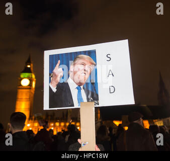 Londra REGNO UNITO. Xx Febbraio 2017. I dimostranti si riuniscono in piazza del Parlamento a coincidere con una discussione sulla prospettiva di un Donald Trump visita di Stato nel Regno Unito entro la fine di quest'anno. Credito: Michael Tubi/Alamy Live News Foto Stock