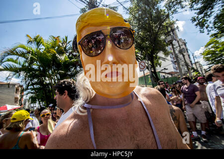 Sao Paulo, Brasilien. 19 Feb, 2017. Il Brasile festaioli prendere parte al carnevale annuale parata di blocco nella via principale di Sao Paulo, Brasile Febbraio 19, 2017. | Verwendung weltweit Credito: dpa/Alamy Live News Foto Stock