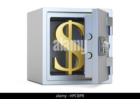 Combinazione cassetta di sicurezza con il simbolo del dollaro, 3D rendering isolati su sfondo bianco Foto Stock