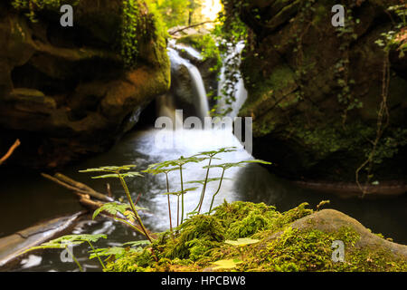 Cascate nel Mullerthal, lokally noto come Schiessentuempel Foto Stock